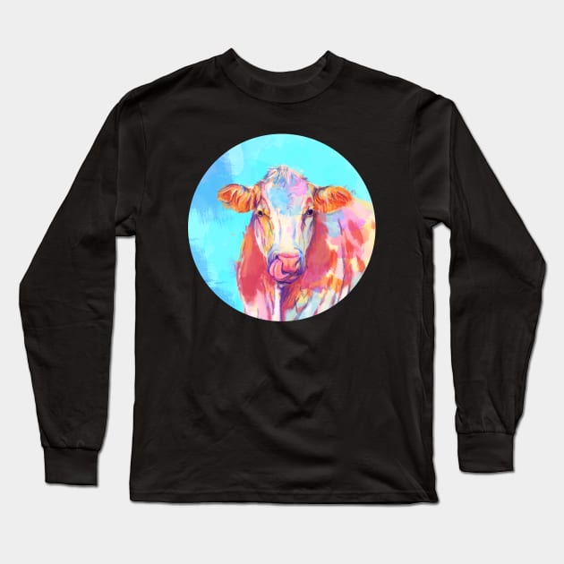 Whimsical Cow - Digital Illustration Long Sleeve T-Shirt by Flo Art Studio